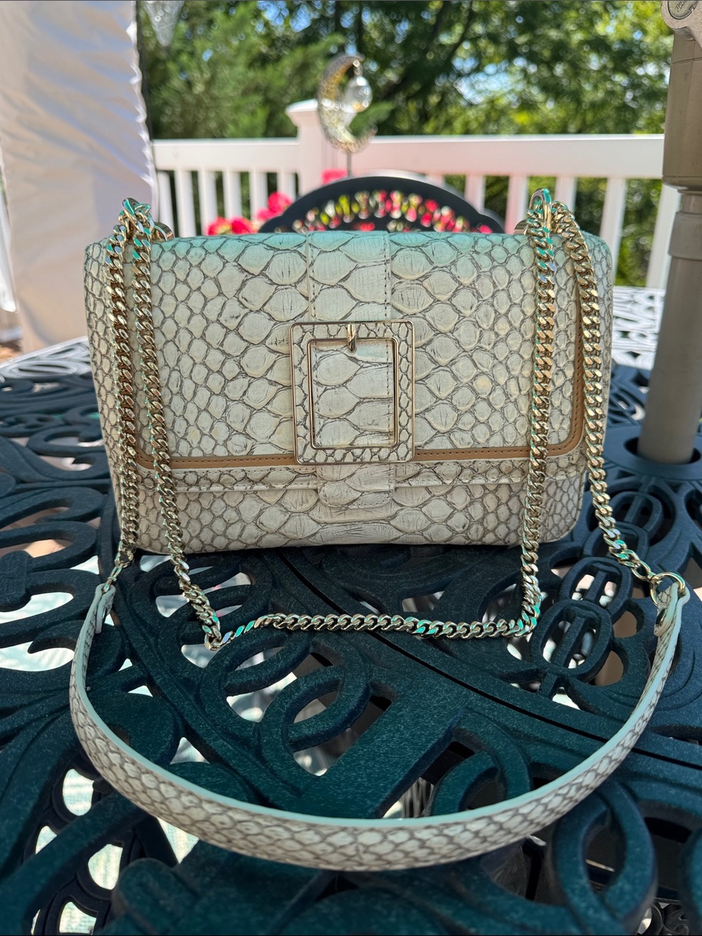 Brahmin Rosalie Oyster Grey Ellacoya Bag with Gold chain - Picture 4 of 13